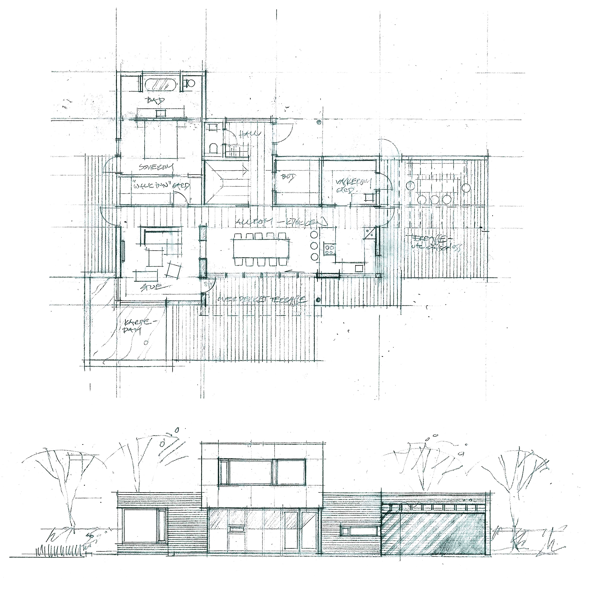 Nordsjøvegen 1801, plan og fasade skisseprosjekt