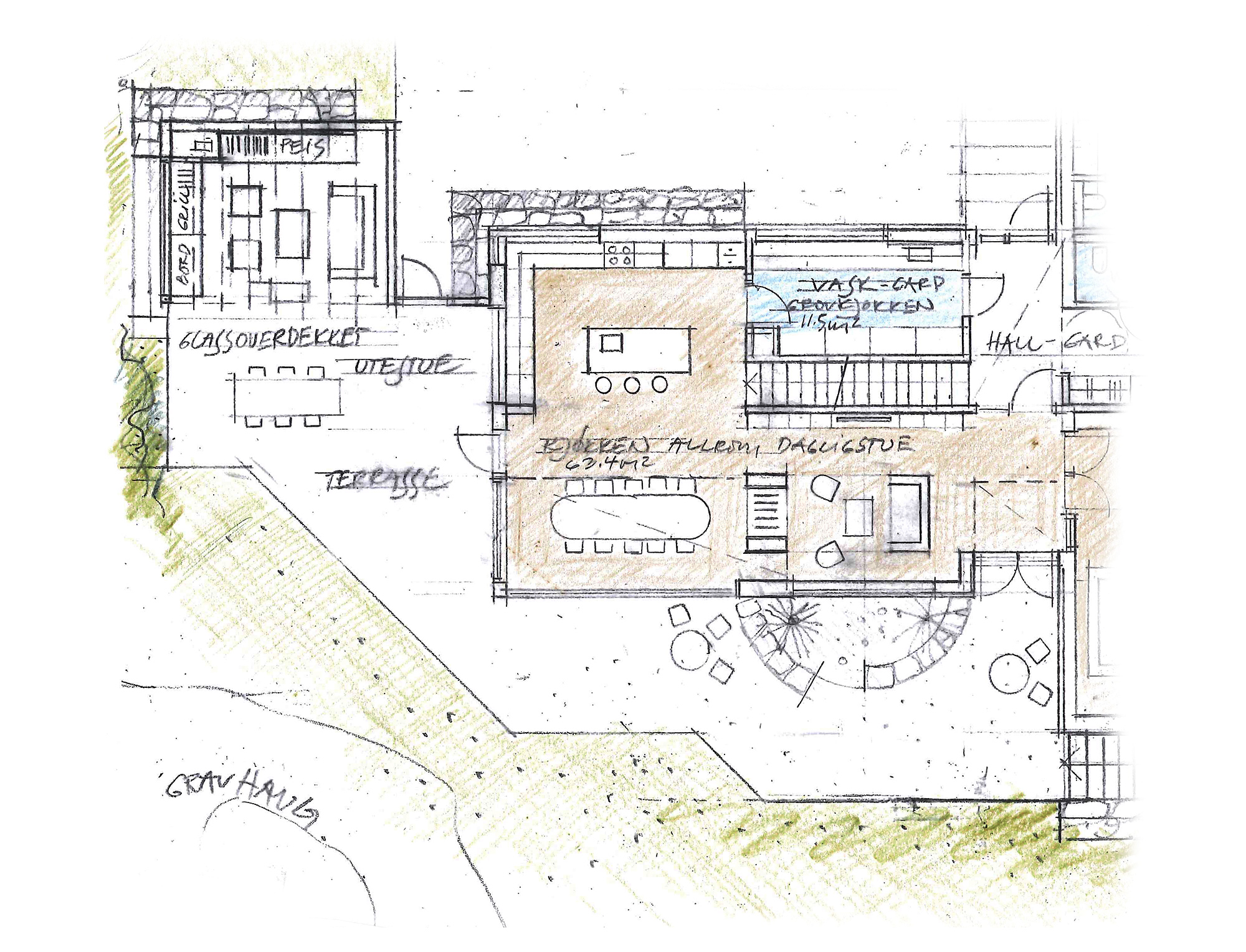 Vigdelsvegen 628, plan 1. etasje, skisseprosjekt 