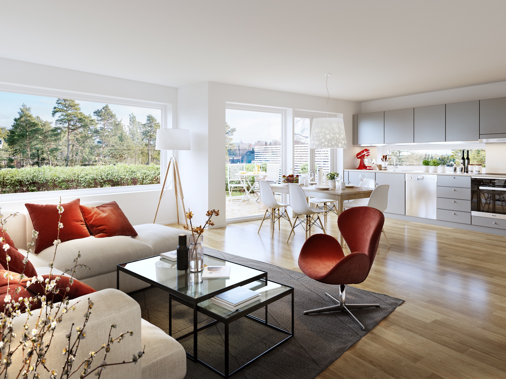 Stueinteriør liten leilighet mot vest